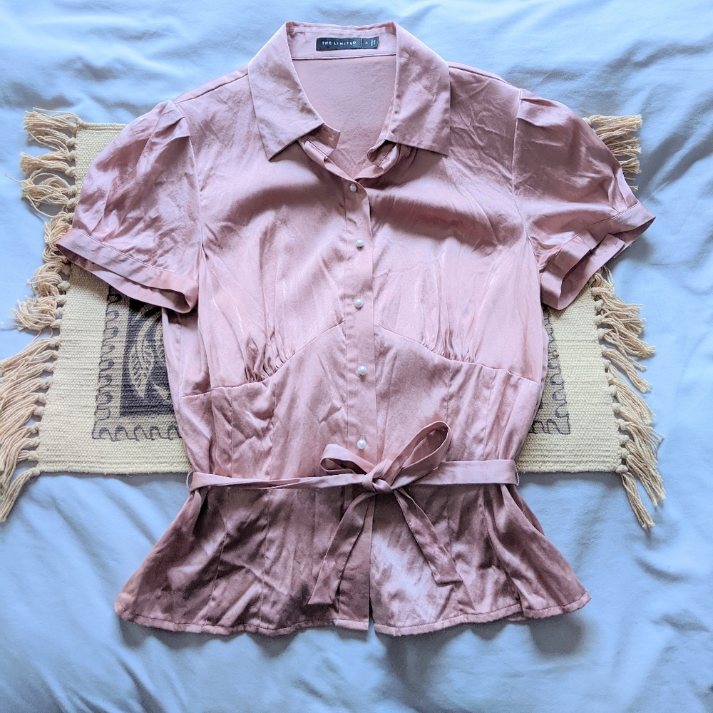 Rose pink vintage silk button down shirt